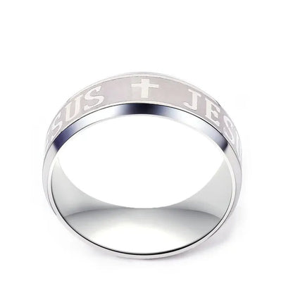QianBei 8MM Titanium Stainless Steel Ring Silver Size 6 7 8 9 10 11 12 Men Women Cross I LOVE JESUS Valentine Wedding Engagement Party Anniversary Cocktail Xmas Gift