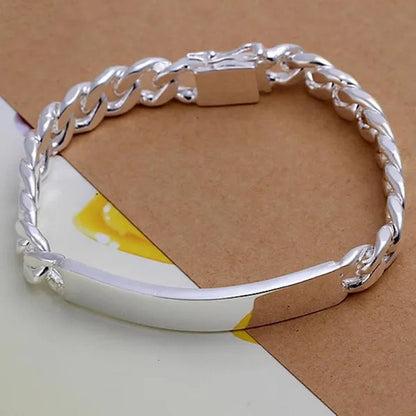 FASHION Classic Men'S Silver Jewelry Bracelet 925 Silver Gold Bracelet Glossy Bracelet 10MM Italian Silver Cuban Chain Safety Clasp