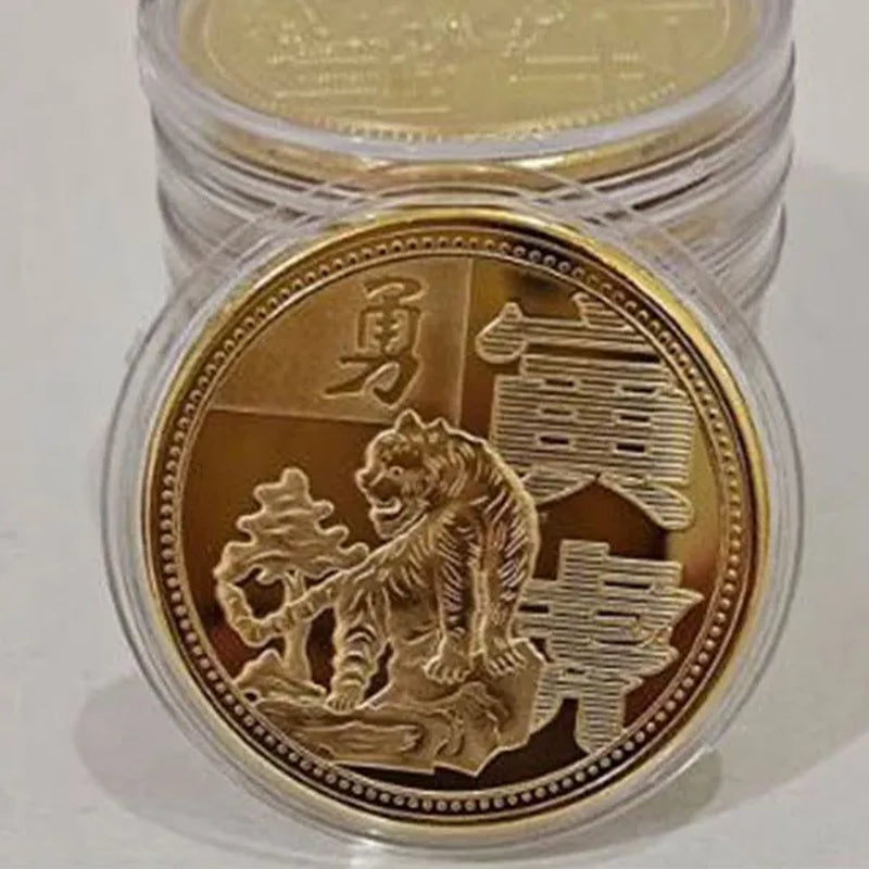 New Collection of Chinese Zodiac Commemorative Gold Coins Year of the Tiger Commemorative Coins Engraved Collection Craft Gifts