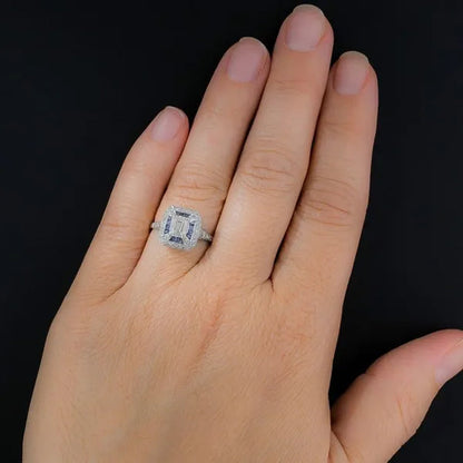 1.69 Carat Emerald-Cut Art Deco Style Sapphire Engagement  Ring