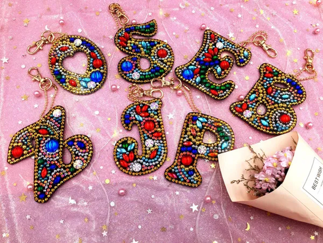 5D Creative Crystal Diamond Painting DIY 26 Letter One-Piece Keychain Pendant/1Pc