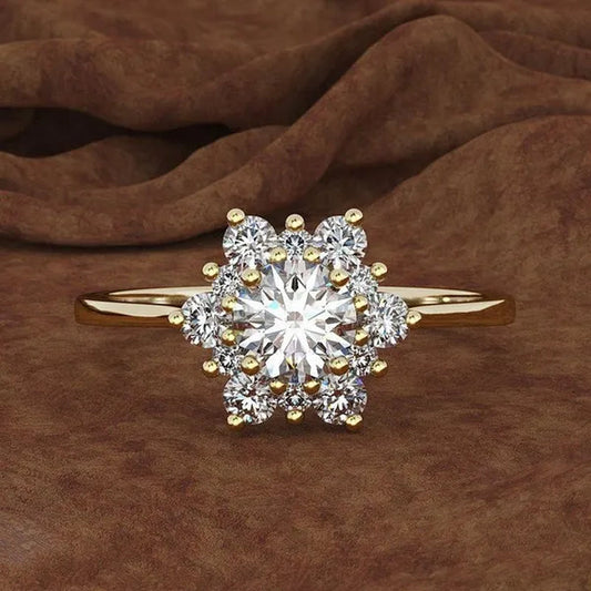 Exquisite Snowflake Cubic Zirconia Rings for Women Rose Gold Plated Silver Color Zircon Ring Bride Wedding Anniversary Party Gift Jewelry