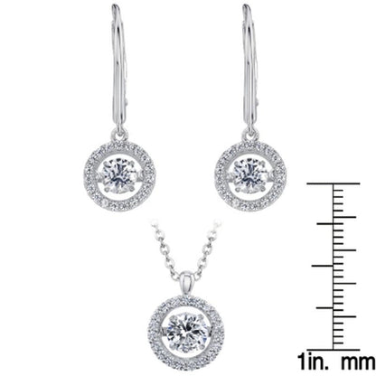 925 Sterling Silver Dancing Lab Created White Sapphire Pendant and Earring Set