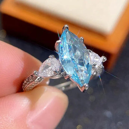 Exquisite Marquise Cut Sea Blue Sapphire 925 Sterling Silver Aquamarine Gemstone Rings for Women Bridal Wedding Ring Jewelry