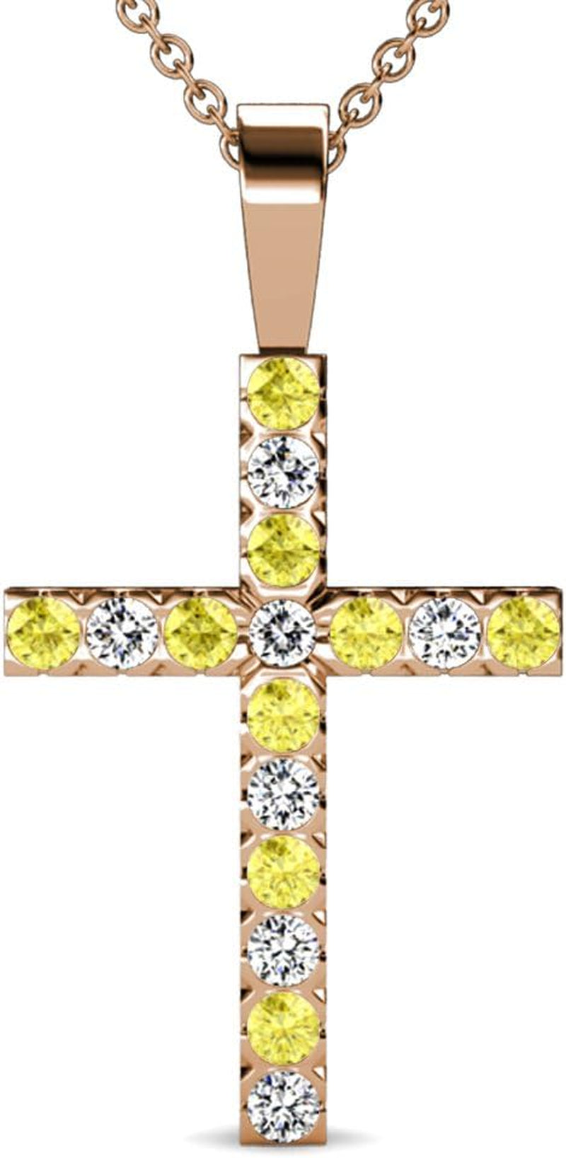 Yellow Sapphire & Natural Diamond (SI2-I1,G-H) Cross Pendant 0.53 Ctw 14K Gold. Included 16 Inches 14K Gold Chain.