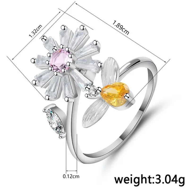 Flower Bees Silver Multicolor Creative Sweet Cute Princess Rings Daisy Opening Ring Adjustable Ring Anniversary Statement Natural Gemstones Pink Sapphire White Sapphire Ring