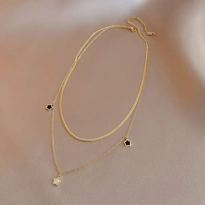 Double Layer Enamel Star Pendant Necklace for Women Bracelet 2021 Trendy Party Fashion Jewelry