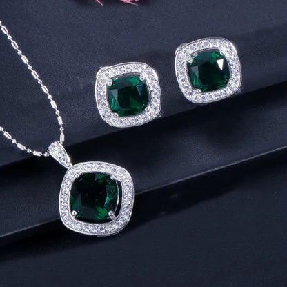 CANDICE Brand Design Luxury Wedding Jewelry Sets Sterling Silver Plated Necklace Earrings Set Inlay Big Pink Princess Crystal For Birdesmaid