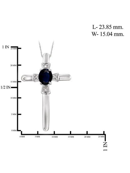 0.32 Carat Sapphire Gemstone and Accent White Diamond Cross Pendant