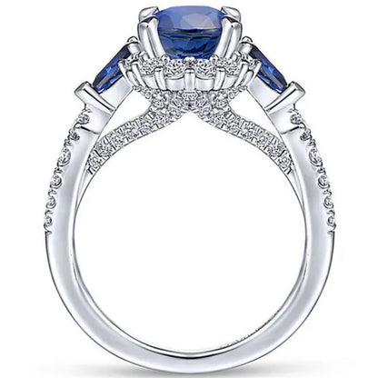 Fashionable and Exquisite 925 Standard Sterling Silver Blue Diamond Wedding Princess Ring Love Diamond Rng Size 5-11