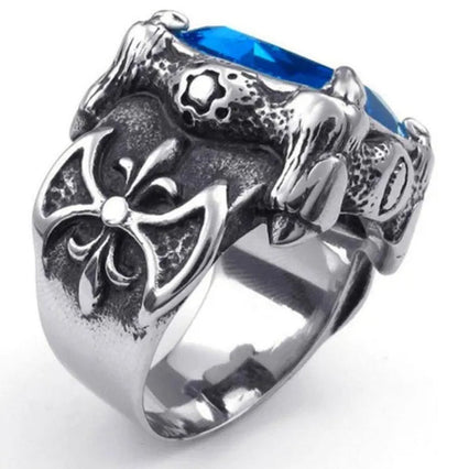 Men'S Stainless Steel Dragon Claw Blue Cubic Zirconia Biker Ring Jewelry