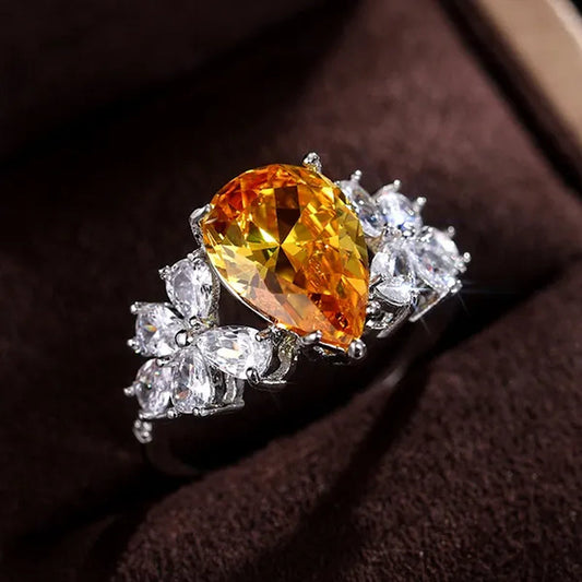 Gorgeous Women Silver Wedding Engagement Ring Pear Citrine Jewelry Size 5-10