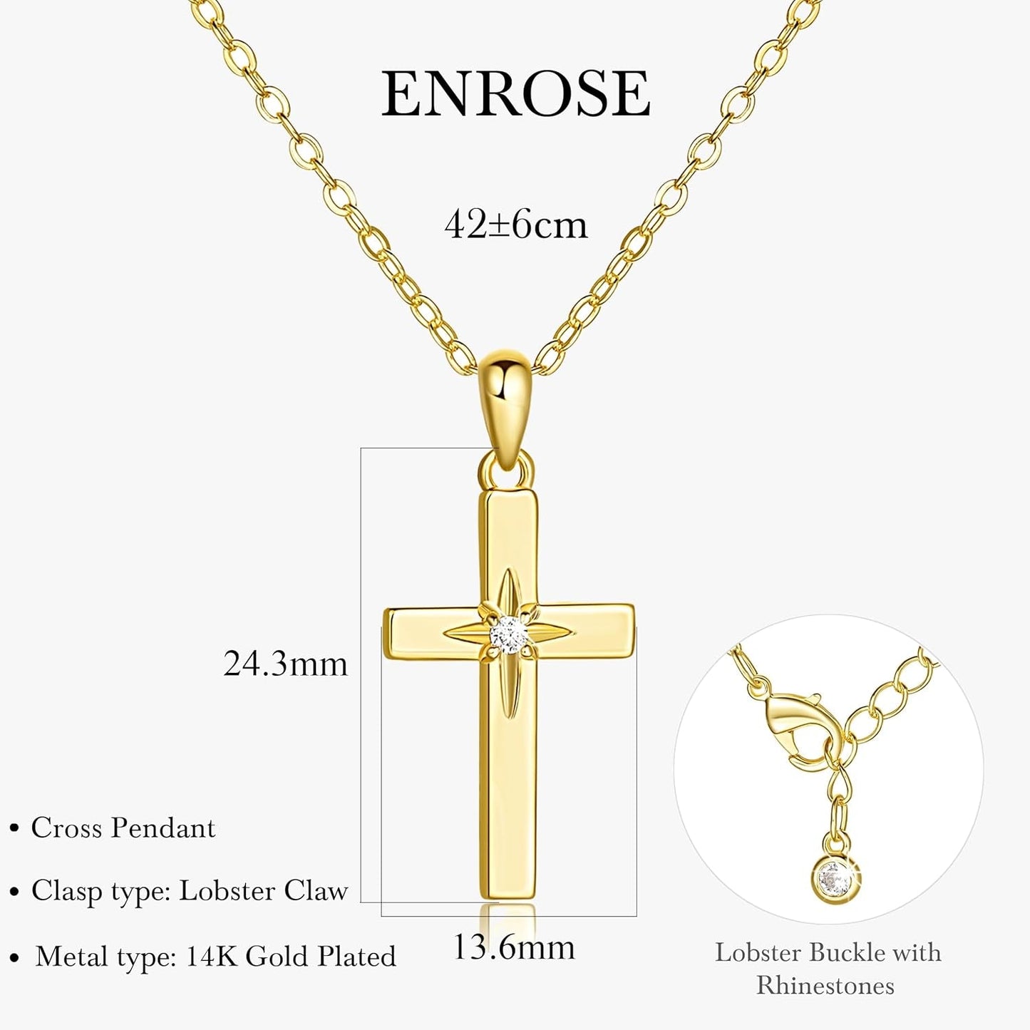 Cross Necklace 14K Gold Cross Necklaces for Women with Cubic Zirconia Wearable Lucky Charm Gold Crosses Chain Pendant for Women