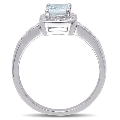 Women'S 1 Carat T.G.W. Emerald-Cut Aquamarine and Diamond Sterling Silver Cocktail Ring