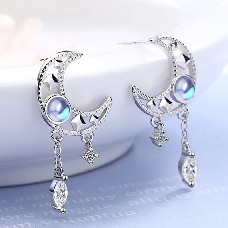 1 Pair Moon Hollow Zircon Crystal Drop Earrings for Women Party Moonstone Earrings Jewelry