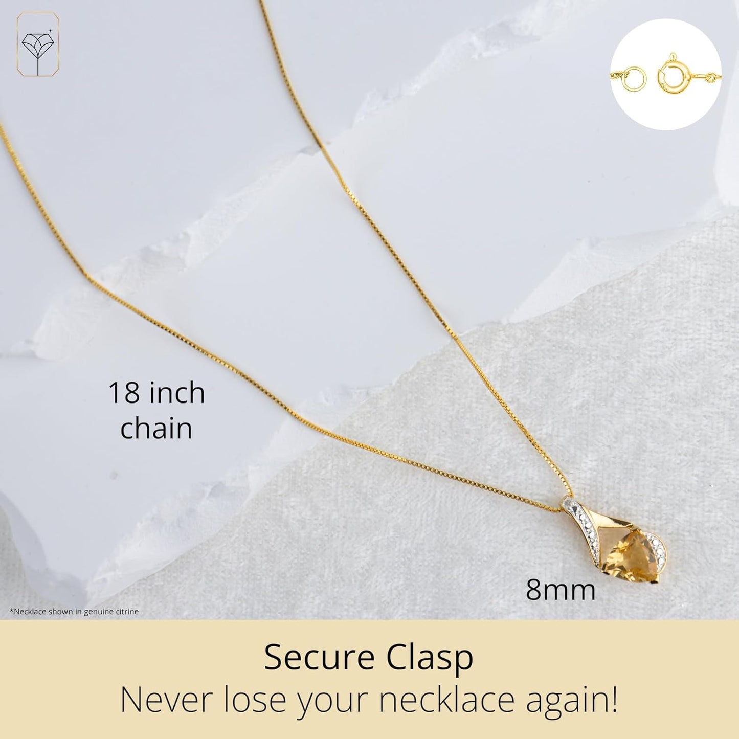 14K White Gold 8Mm Cushion Cut Birthstone Solitaire Pendant Necklace for Women with 18 Inch Box Chain by