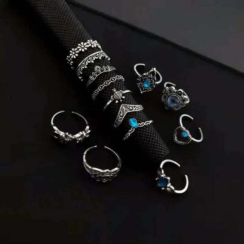 New 60Pcs Womens Rings Silver Gold Plated Rhinestone Vintage Jewelry Bohemian Style Finger Joint Ring Party Favor Gifts