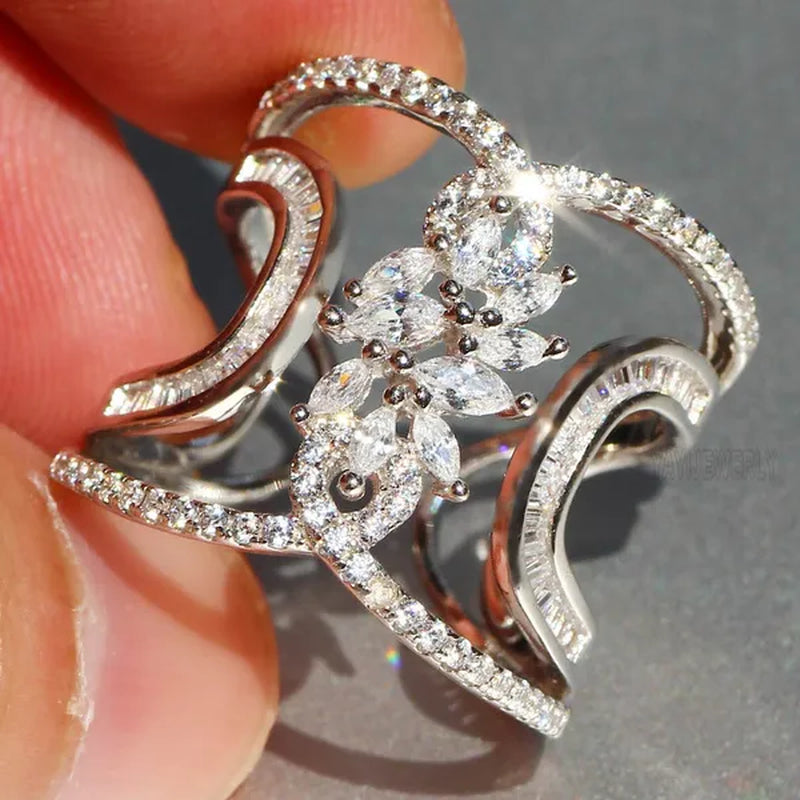 Luxury Silver White Sapphire Rings Natural Gemstones Birthstone Engagement Rings Wedding Anniversary Bride Women Princess Love Cross Ring Size 6 7 8 9 10