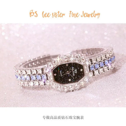 BS Brand Fashion Watches Women Ladies Diamonds Small Bracelet Watch Green Stone Gold Waterproof Montre Femme