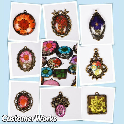 64-Pieces Pendant Set, 16Pcs Oval Pendant Trays and 16Pcs round Bezels with 32Pcs Glass Cabochon round Clear Dome Tiles for Crafting DIY Jewelry Making
