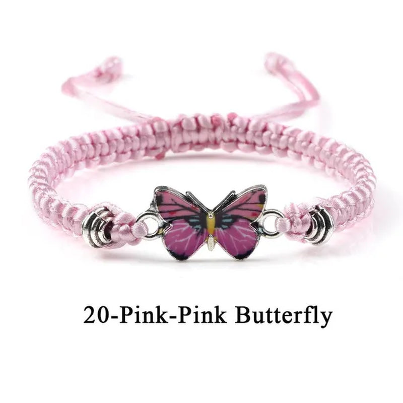 2022 Hot Adjustable Braided String Bracelet for Women Grey Butterfly Pendant Handmade Charm Bangles Fashion Girl Jewelry