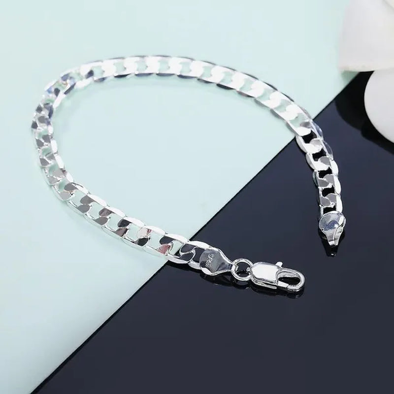 European and American Fashion 925 Sterling Silver Italian Curb Link Chain Necklace Bracelet 925 Silver High Quality Jewelry Sets for Women and Men