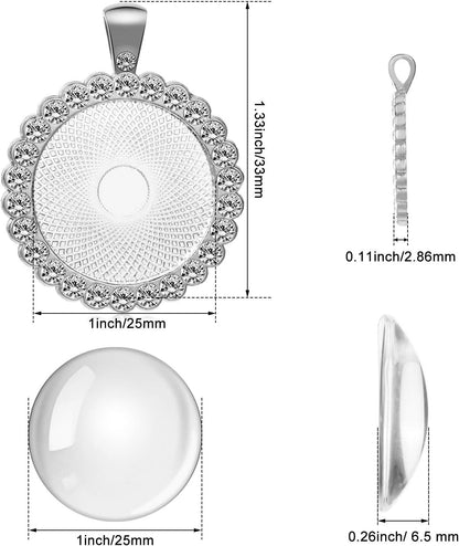 40 Pieces Rhinestone Bezel Pendant Trays Set, Include 20 Pieces round Bezel Trays Cabochon Pendant Setting with 20 Pieces Clear Glass Cabochons for Photo Pendant DIY Jewelry Craft Making
