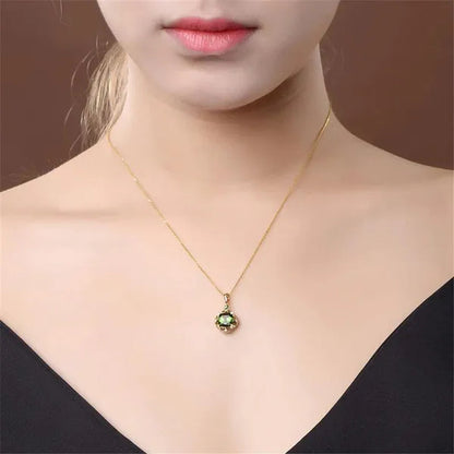 Fashion Emerald Gemstone Pendant 18K Gold Women Necklace Bridal Wedding Paryt Jewelry Valentine's Day Gift