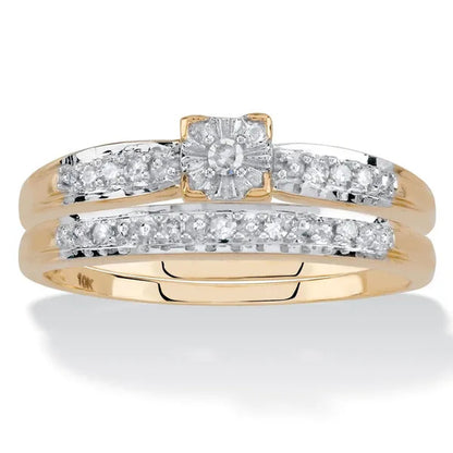 Diamond Engagement Wedding Ring 2-Piece Set 1/8 TCW in Solid 10K Yellow Gold