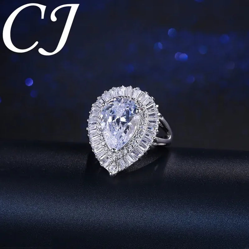 CANDICE Romantic Valentine'S Day Gift Top Quality Pear Shape AAA CZ Stone Setting Sterling Silver Plated Adjustable Ring for Lover