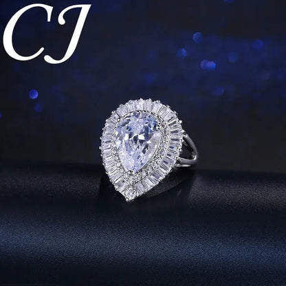 CANDICE Romantic Valentine'S Day Gift Top Quality Pear Shape AAA CZ Stone Setting Sterling Silver Plated Adjustable Ring for Lover