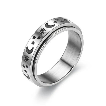Couple Rings Rotatable Fidget Rings Stainless Steel Sun Moon Star Dot Waves Cat Pattern Spinner Ring Jewelry Gift for Women Men Boyfriend Girlfriend