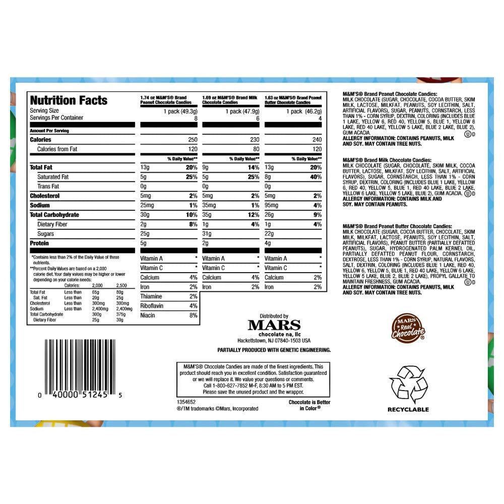 Peanut, Peanut Butter & Milk Chocolate Variety Pack Full Size Milk Chocolate Candy Assortment, 30.58 Oz 18 Ct