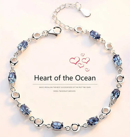 Sapphire Plated S925 Sterling Silver Bracelet Crystal Birthday Present