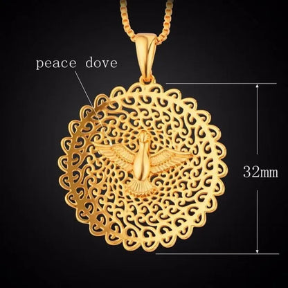 Lovely Peace Dove Gifts Party Unisex Box Chain Copper Round Dangle Pendant Chain Necklace