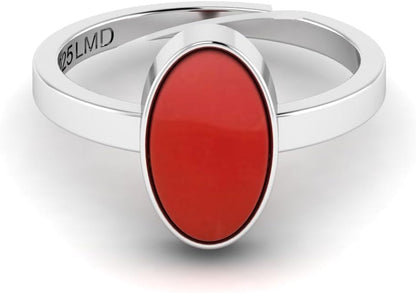 11.25 Carat Natural Red Coral/Moonga Gemstone Silver Plated Adjustable Ring for Women and Men
