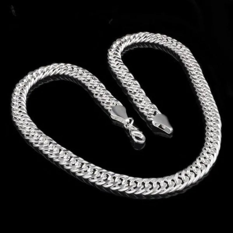 925 Sterling Silver 6MM/10MM Thick Tight Filled Heavy 925 Solid Silver Double Cuban Link Chain Necklace&Bracelet Fashion Jewelry Set(20/22/24 inches)for Women and Men