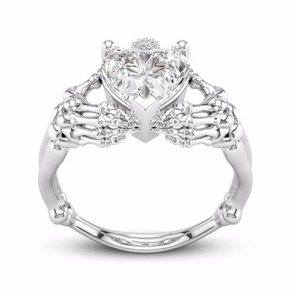 Claddagh White Sapphire Heart Punk Skeleton Hands Diamond Promise Proposal Engagement Wedding Band Rings Size 5 - 12