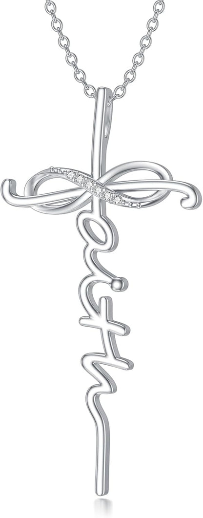 Diamond Faith Cross Necklace for Women 925 Sterling Silver Infinity Faith Pendant with Lab Grown Diamond Jewelry Gifts for Her