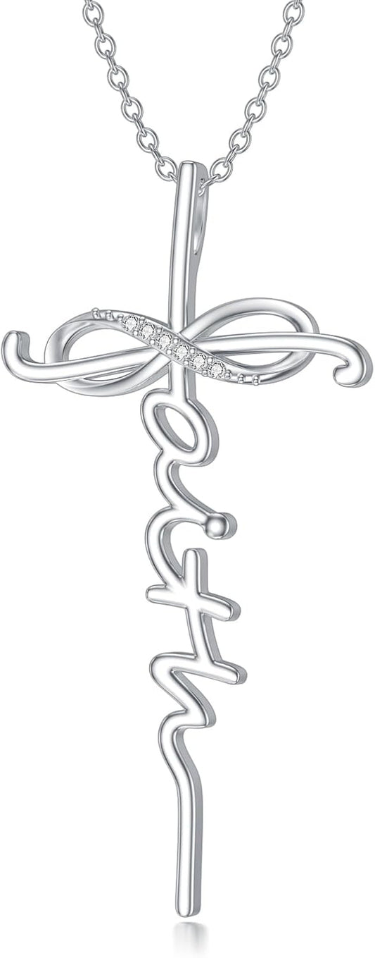 Diamond Faith Cross Necklace for Women 925 Sterling Silver Infinity Faith Pendant with Lab Grown Diamond Jewelry Gifts for Her