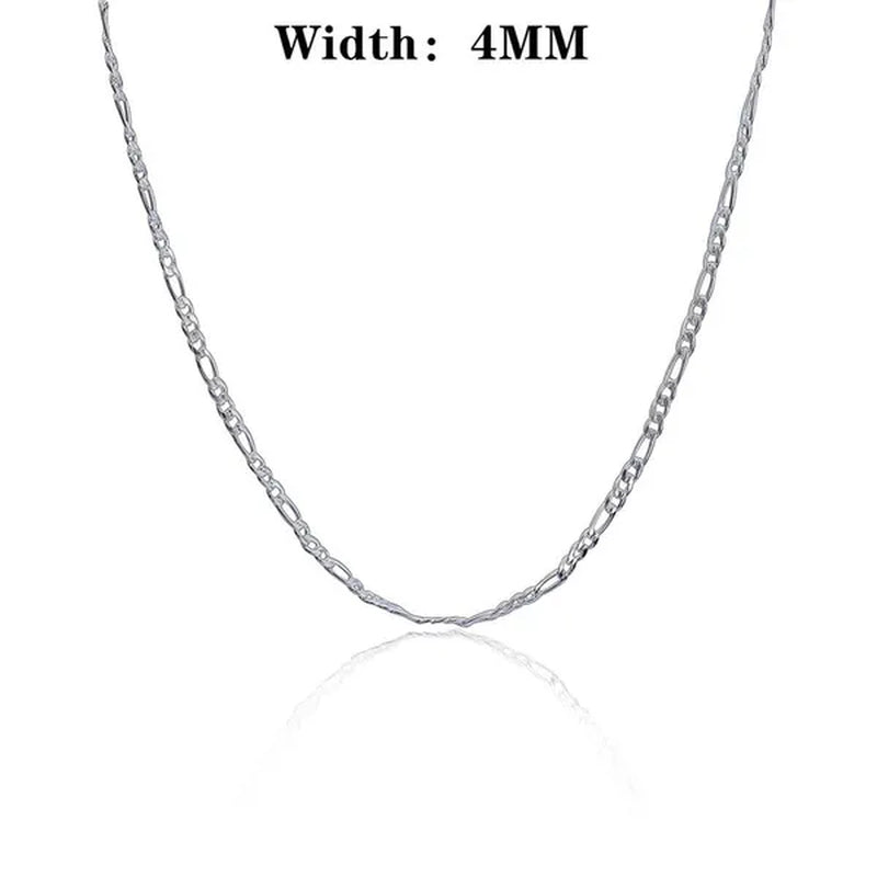 2pcs/Set(Bracelet+Necklace) Charm Men Women Figaro Curb Link Chain Bracelet Necklace Fashion 925 Sterling Silver Exquisite Jewelry Gifts