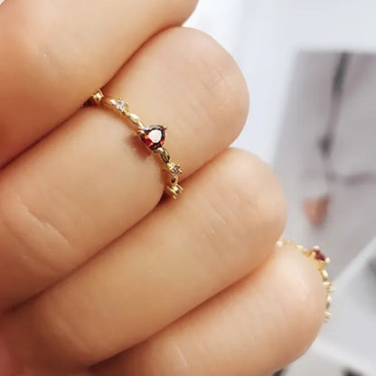 Exquisite Thin Rings Gold Heart Ruby Rings for Women Bridal Romantic Proposal Engagement Ring Jewelry