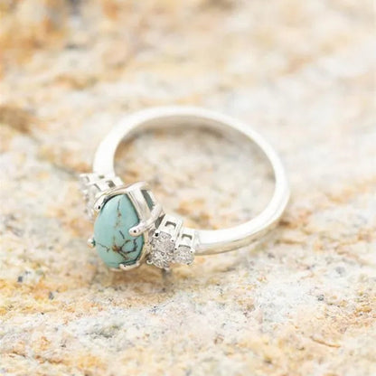 3Pcs/set Exquisite and Elegant Inlaid Zircon and Turquoise Women's Ring, Fashionable Bride Engagement Wedding Ring Set Promise Ring, Valentine's Day, Birthday Gift for Her, Jewelry Accessories