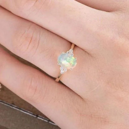Exquisite and Fashionable White Stone Opal Rings for Women Mother'S Day Zircon Ring European and American Bridal Party Wedding Engagement Ring Anniversary Party Birthday Family Gift Jewelry