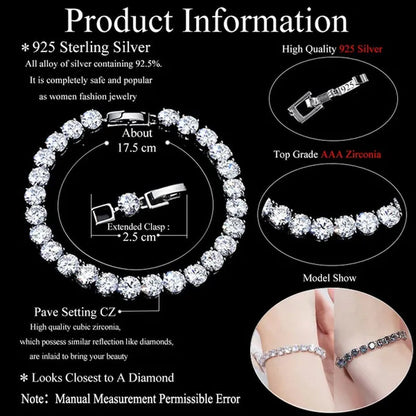 Gloriya Perfect 0.5 Carat Round Cut Mystic Rainbow Crystal Silver Plated Fashion Ladies Tennis Bracelet For Women Jewelry