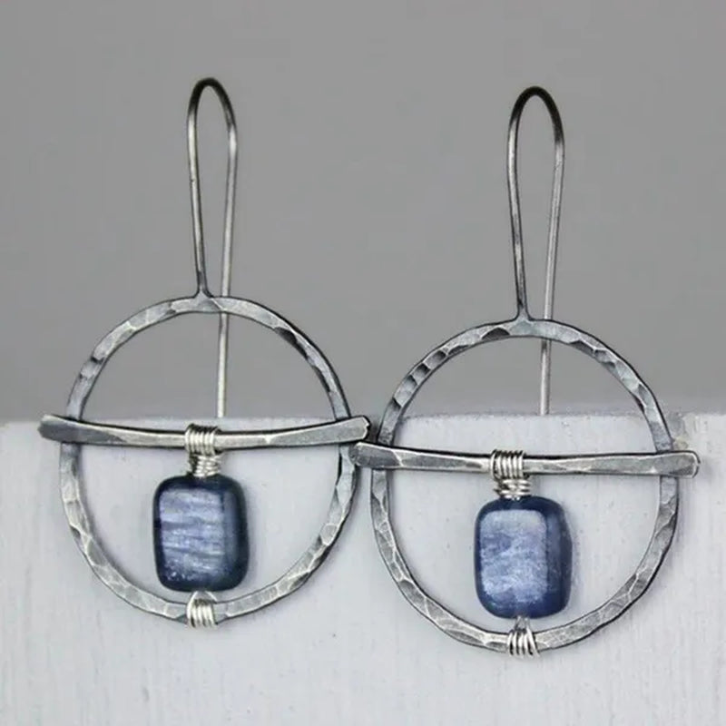 Classic Retro Carving Flower Sapphire Gemstone Thai Silver Earrings for Women Temperament Birthday Anniversary Gift Wedding Engagement Party Earring