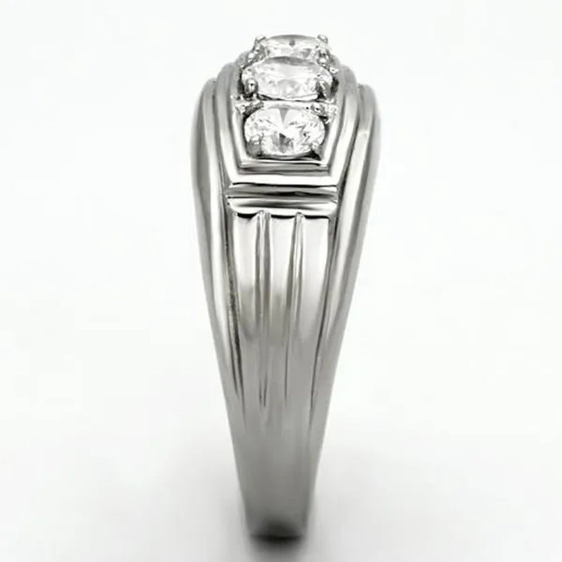 Men'S round Cut Simulated Diamond Silver Stainless Steel 316 Ring Sizes 8-13