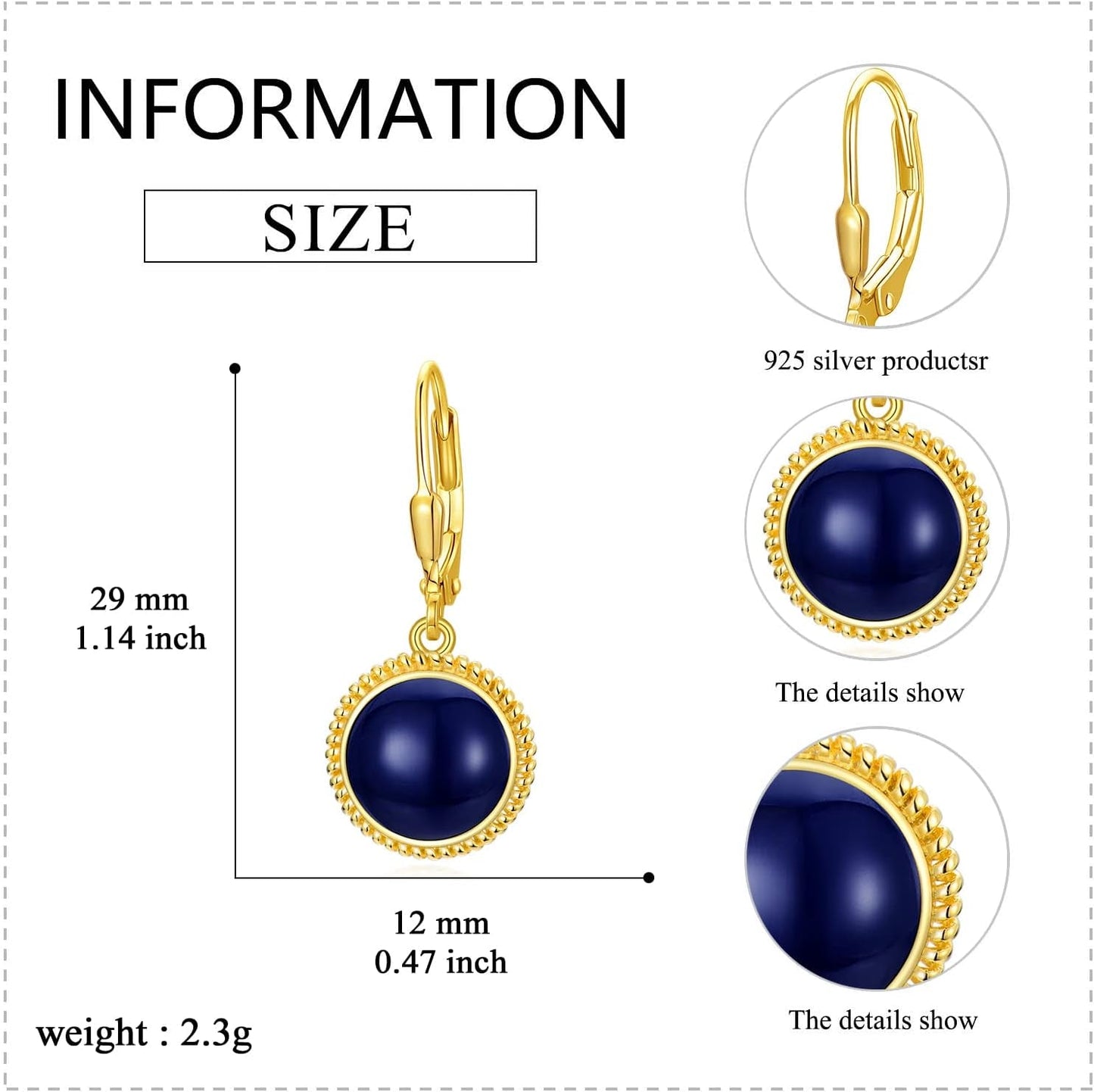 Lapis Lazuli Earrings Sterling Silver Blue Lapis Leverback Earrings for Women Natrual Lapis Gemstone Earrings Lapis Lazuli Jewelry for Women Teens Girls Birthday Gift