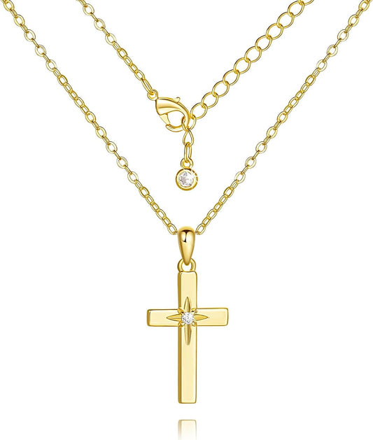Cross Necklace 14K Gold Cross Necklaces for Women with Cubic Zirconia Wearable Lucky Charm Gold Crosses Chain Pendant for Women