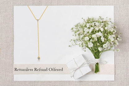 Handmade Sterling Silver Lariat Necklace, Simulated Diamond 18K Gold Plated Dainty Drop Y Chain Necklace for Women (Gold)
